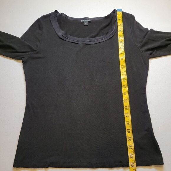 Lafayette 148 Black Scoop Neck Long Sleeve Tee Top Elevated Basic Blouse - Picture 8 of 11